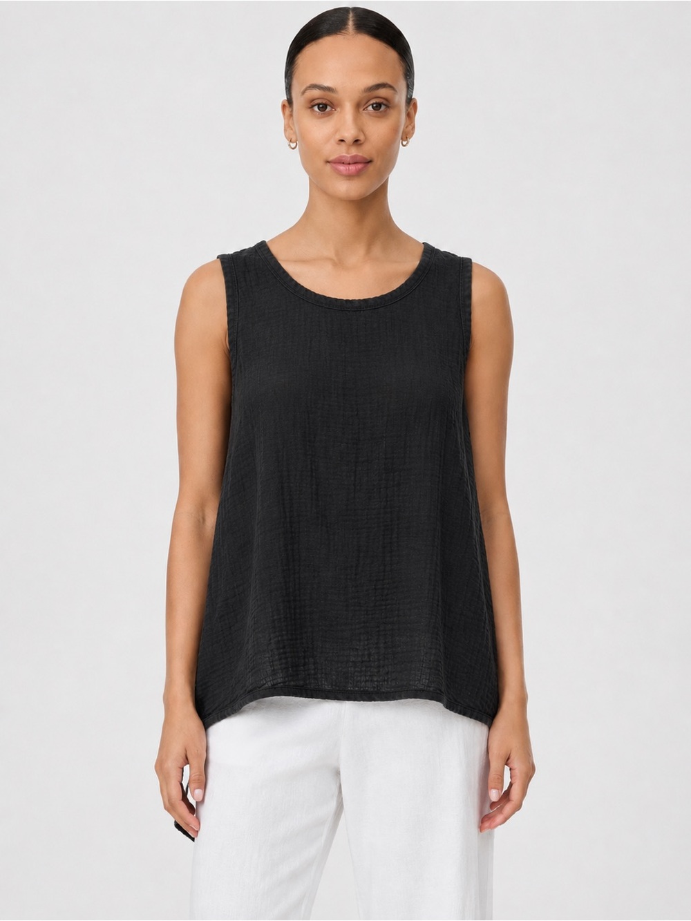 Eileen Fisher Black Textured Sleeveless Tank